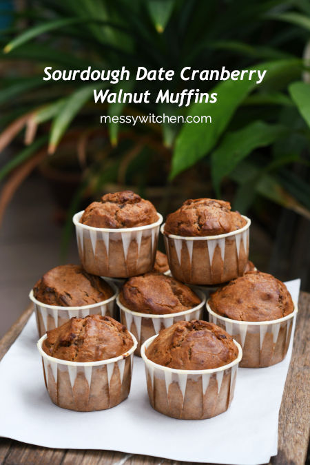 Sourdough Date Cranberry Walnut Muffins